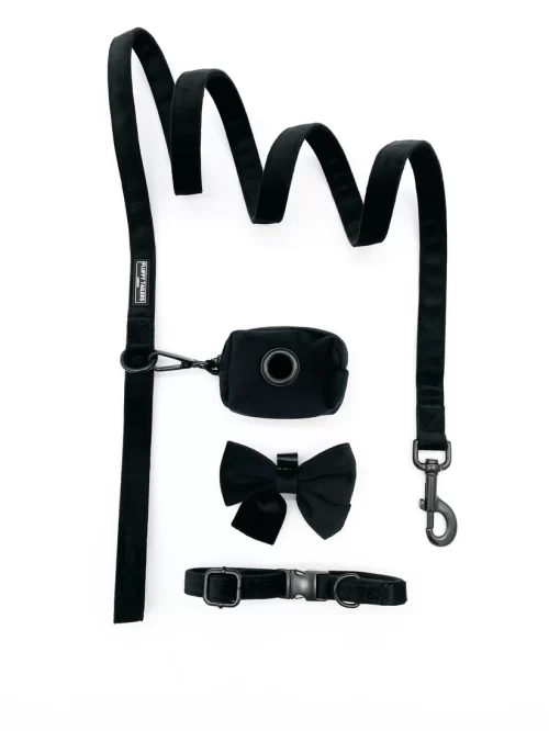 Classic Black Velvet Full Collection - Dog Collar, Bow Tie, Leash and Poop Bag Holder by Fluffy Tailers - Image 5