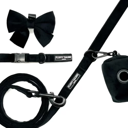 Classic Black Velvet Full Collection - Dog Collar, Bow Tie, Leash and Poop Bag Holder by Fluffy Tailers - Image 7