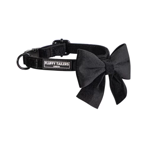 Classic Black Velvet Full Collection - Dog Collar, Bow Tie, Leash and Poop Bag Holder by Fluffy Tailers - Image 3