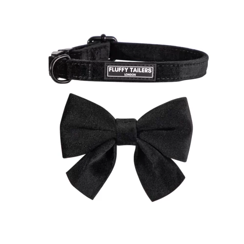 Classic Black Velvet Full Collection - Dog Collar, Bow Tie, Leash and Poop Bag Holder by Fluffy Tailers - Image 4