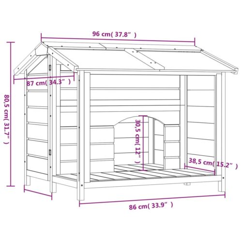 Dog Kennel in Solid Wood Pine (96 x 87 x 80.5cm) (Brown) by VidaXL - Image 7