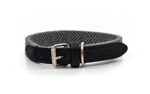 “Balmoral” Herringbone & Leather Dog Collar – by Ralph & Co